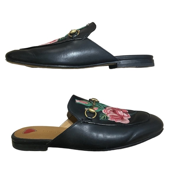 Gucci Princetown Floral Embroidered Loafers Slip On Slippers Mules - Picture 5 of 10